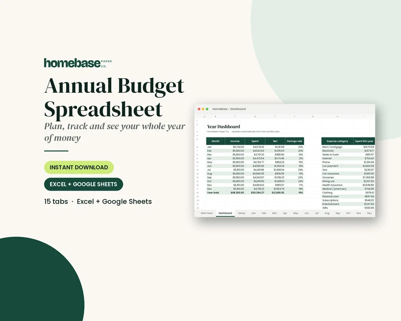 Annual Budget Spreadsheet preview