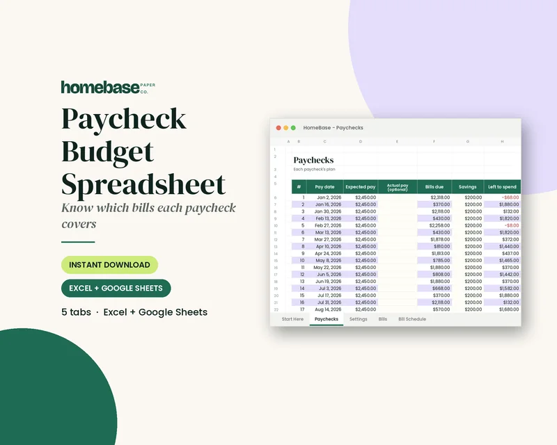 Paycheck Budget Spreadsheet preview