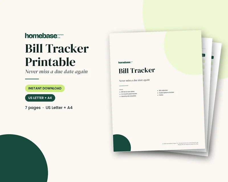 Bill Tracker Printable preview