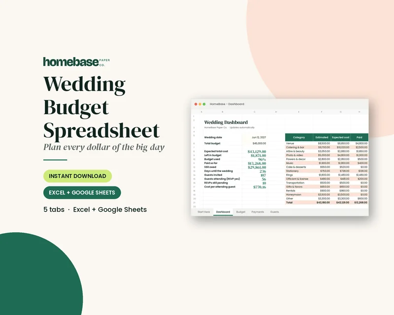 Wedding Budget Spreadsheet preview