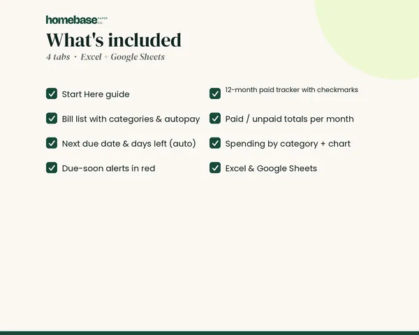 Bill Tracker Spreadsheet – what's included