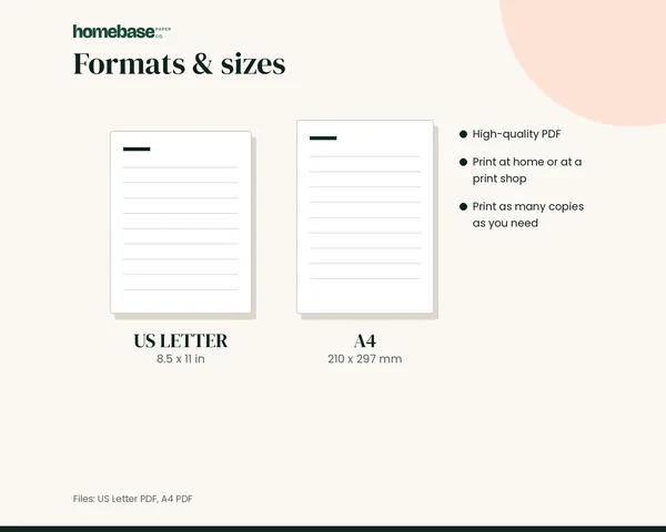 Caregiver Organizer – formats and sizes