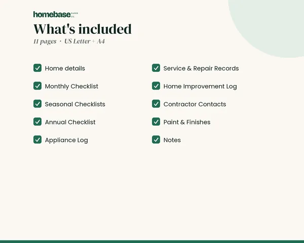 Home Maintenance Log – what's included