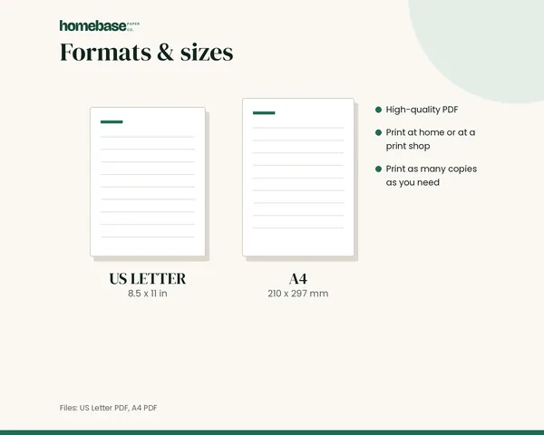 Home Maintenance Log – formats and sizes