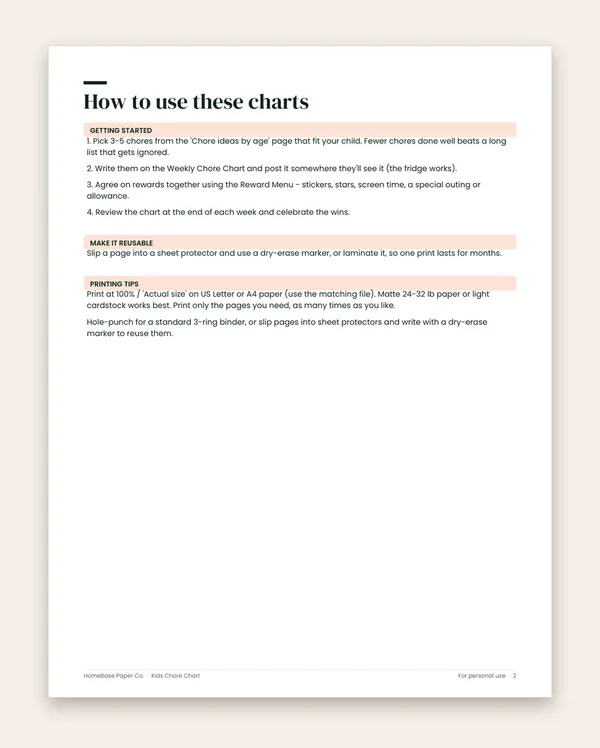 Family Life Admin Bundle: Kids Chore Chart: Page 2 of 11