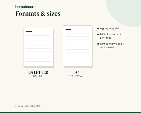 Meal Planner & Grocery List – formats and sizes