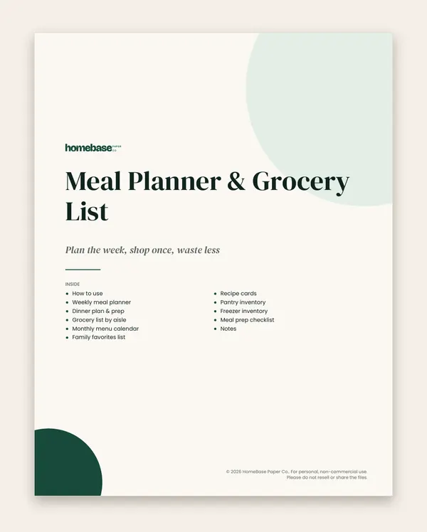 Family Life Admin Bundle: Meal Planner & Grocery List: Page 1 of 12