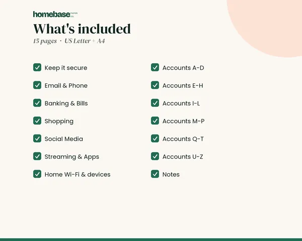 Password & Accounts Log – what's included