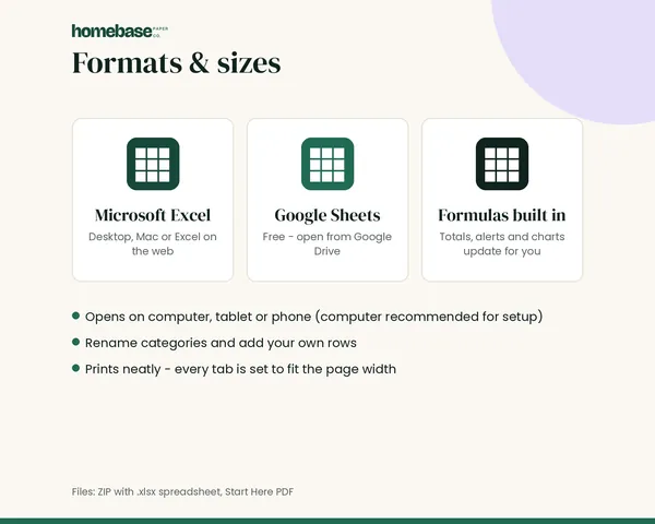 Paycheck Budget Spreadsheet – formats and sizes