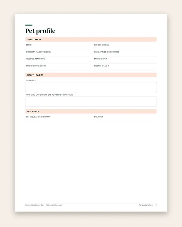 Family Life Admin Bundle: Pet Health Records: Page 2 of 11